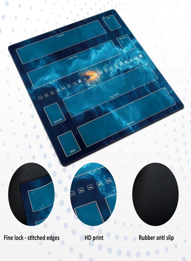 Extalas Playmat Compatible Lorcana with 2 Sets of Damage Counters & Professional Storage Bag, 24x24 Inches TCG Gaming Mat with Non-Slip Rubber and Zones for 2-Player (Blue) - Image 3